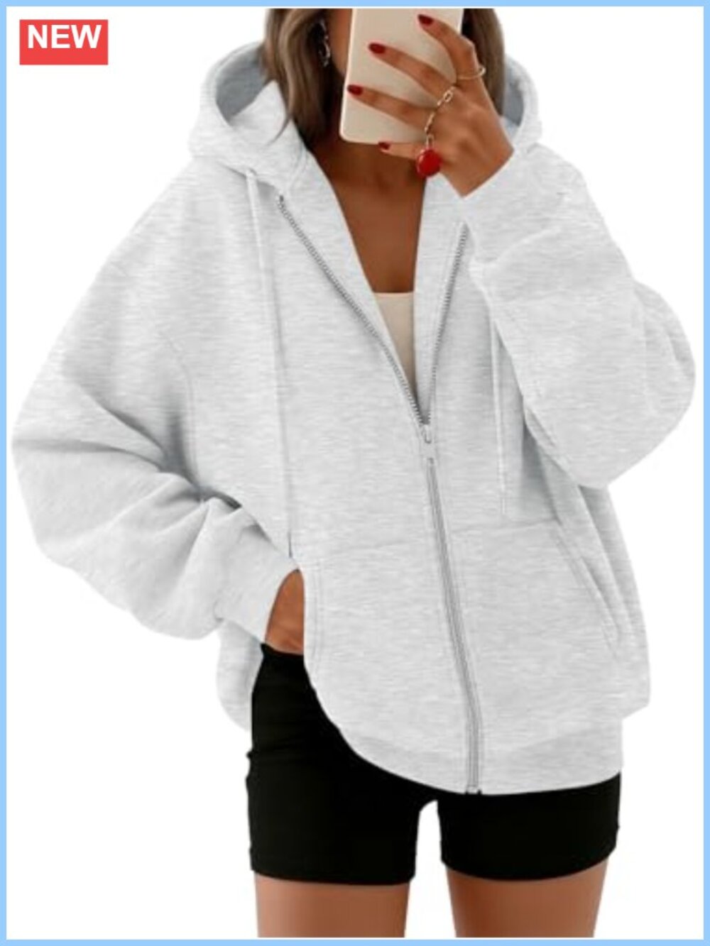 Oversized Zip Up Hoodie Y2K Fall Sweatshirt Long Sleeve Fleece